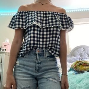 Plaid Cropped off shoulder top